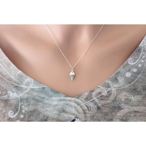 Sterling Silver Ice Cream Charm Necklace, Silver Ice Cream Necklace - Picture 3 of 3